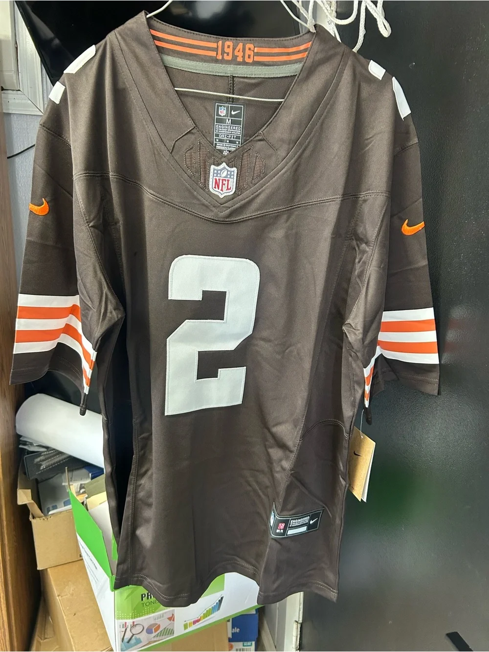 Nike Brown Cleveland Browns #2 Football Jersey with White & Orange Accents